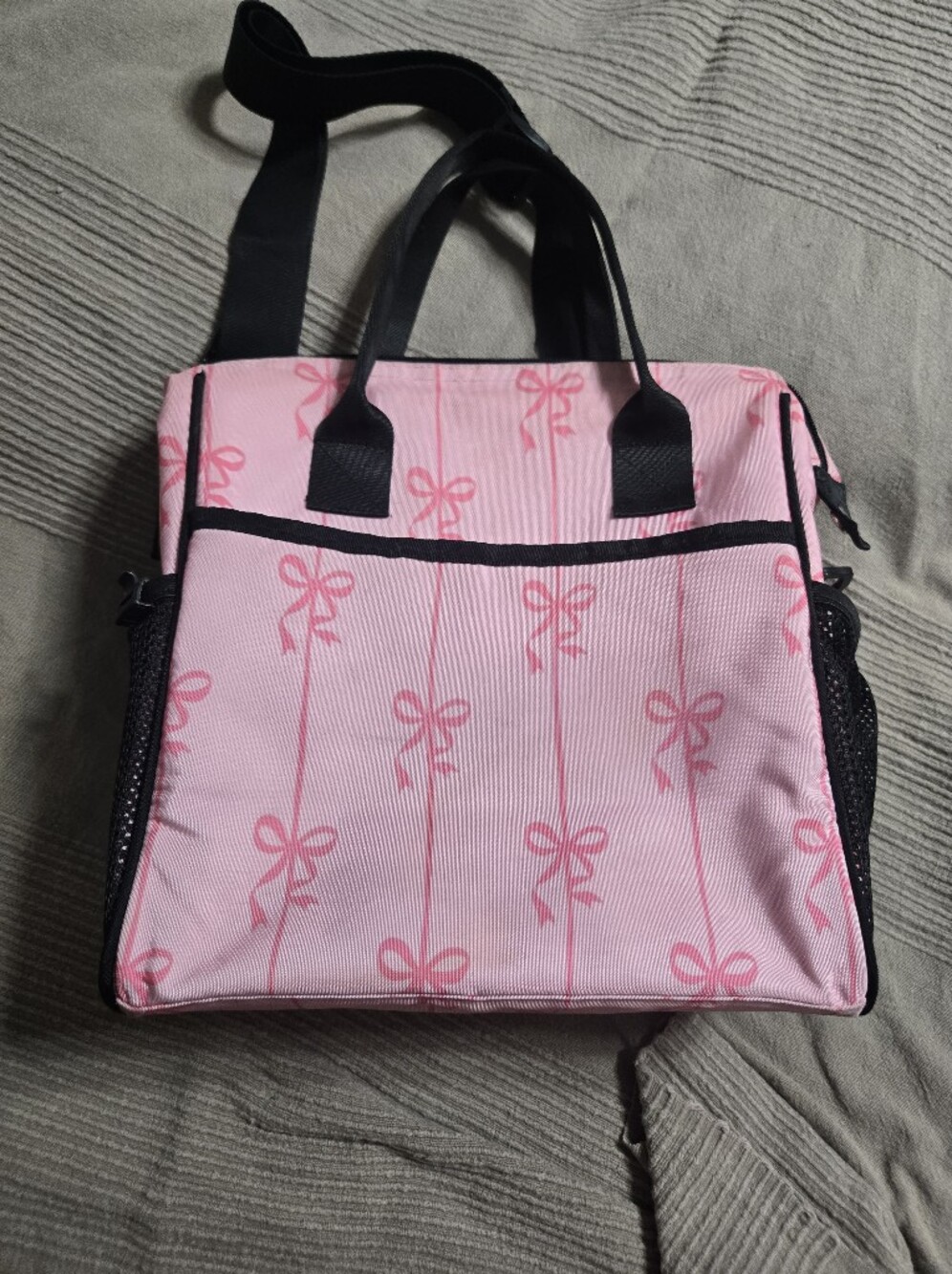 Pink Bow Print Lunch Tote Bag